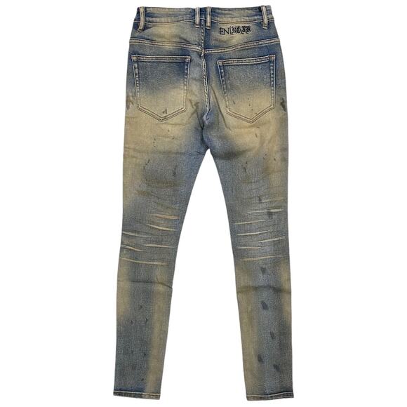 En Noir Men's Clash Sand Wash Rip & Repair Distressed Skinny Fit Denim Jeans - Picture 5 of 8